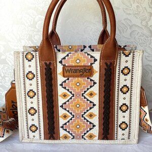 Wrangler Southwestern Aztec Print Purse Canvas Tote Crossbody White